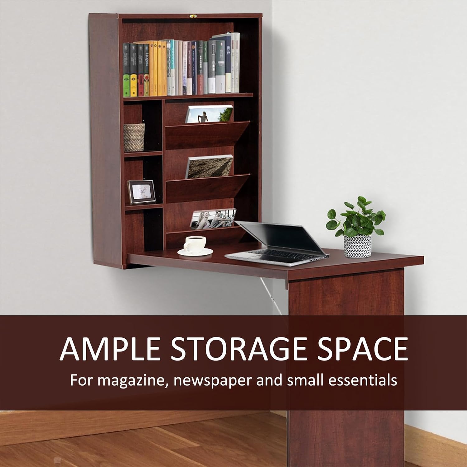 Wall Mounted Desk, Fold Out Convertible Floating, Multi-Function Murphy Desk for Home Office, Space Saving Computer/Hanging Desk, Table with Storage Area