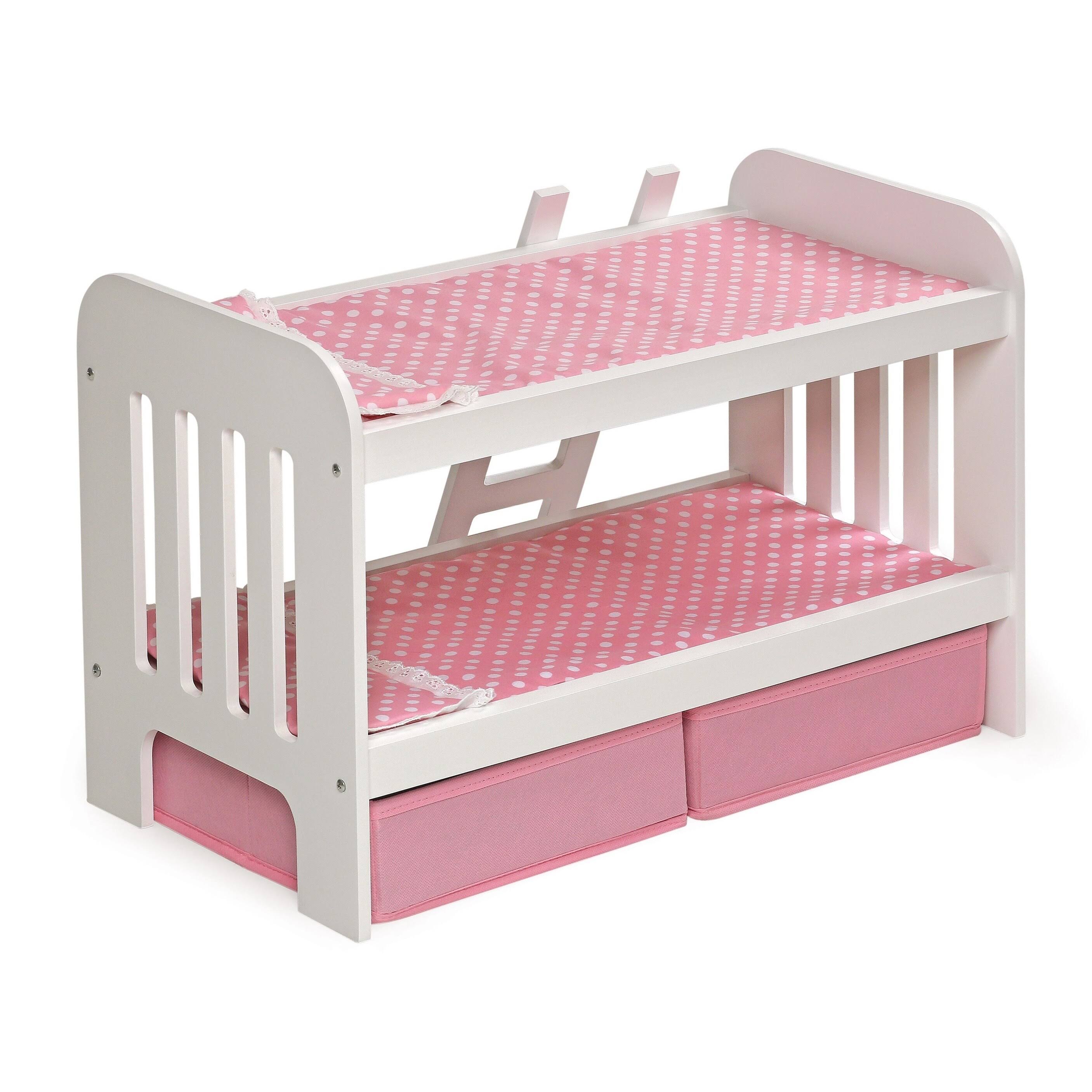 Badger Basket Doll Bunk Bed with Ladder and Two Storage Baskets - pink/polka Dot