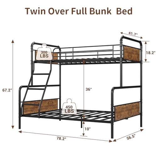 IDEALHOUSE Metal Bunk Bed Twin Over Twin, Twin Bunk Beds, Heavy Duty Twin Size Metal Bunk Bed with High Guardrail & Ladders, Convertible Bunk Beds for Kids Adults, No Box Spring Needed