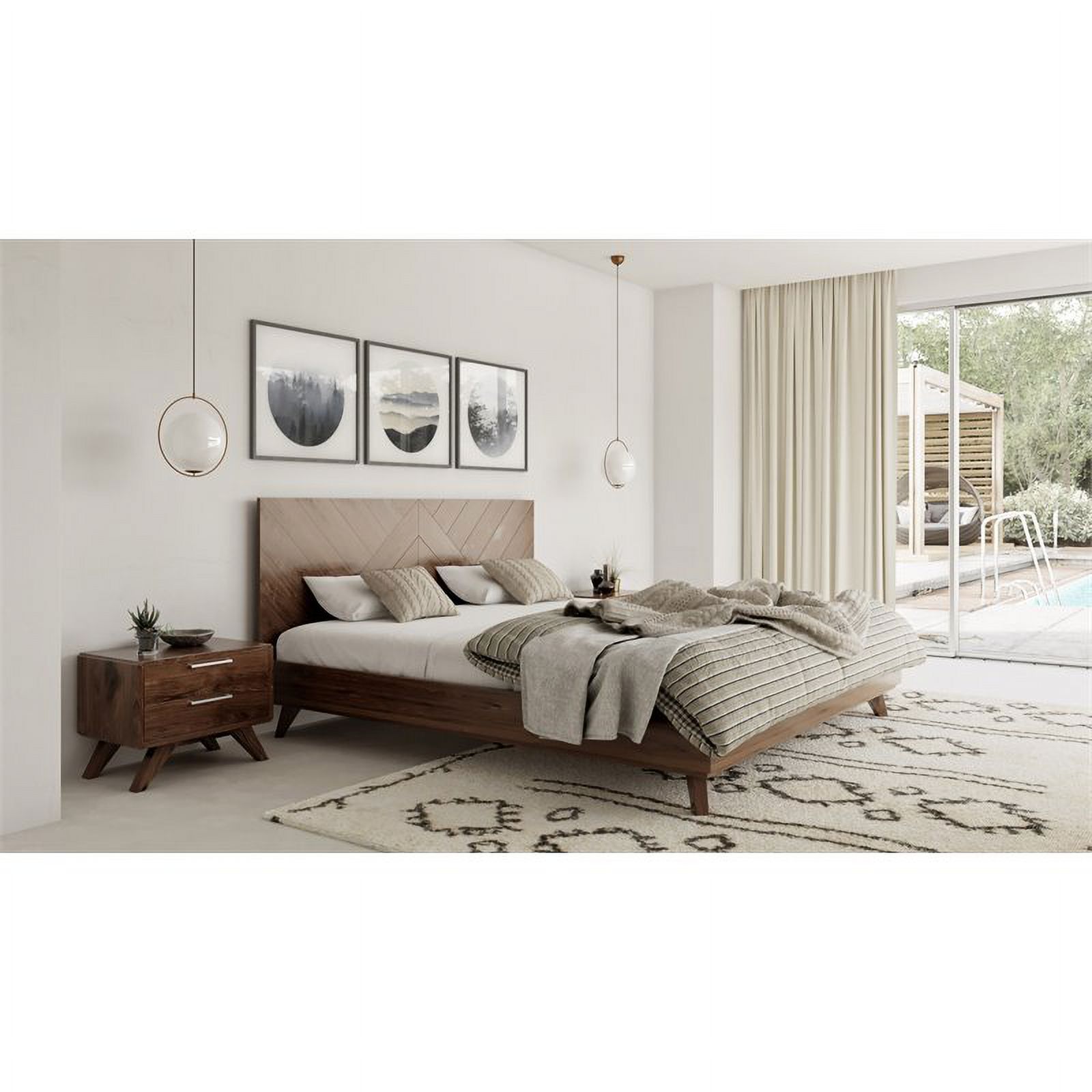 Modrest Soren 64x83" Chevron Pattern Modern Wood Queen Bed in Walnut