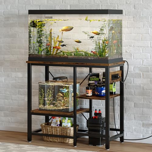 Bestier 40-50 Gallon Fish Tank Stand with Power Outlets, 36x18 Metal Aquarium Stand, Reptile Tank Stand with 3-Tier Adjustable Storage Shelve, 6-Leg Heavy-Duty Aquarium Rack, 660LBS Capacity