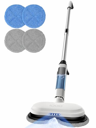 iDOO Electric Mop, Dual-Motor Electric Spin Mop with Sprayer and LED Headlight, Cordless Electric Mop for Floor Cleaning, Powerful Floor Cleaner Floor Scrubber with Transparent Water Tank & Mop Pads