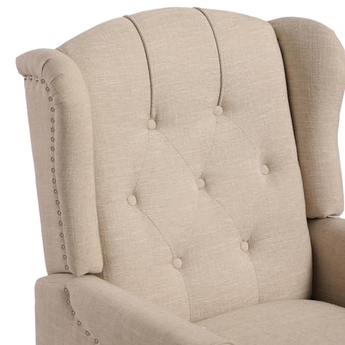 Wingback Recliner Chair with Massage and Heat, Tufted Fabric Pushback Recliner Chair, Wingback Chair with Remote Control, Padded Cushion, Wooden Legs, Small Recliners for Small Spaces
