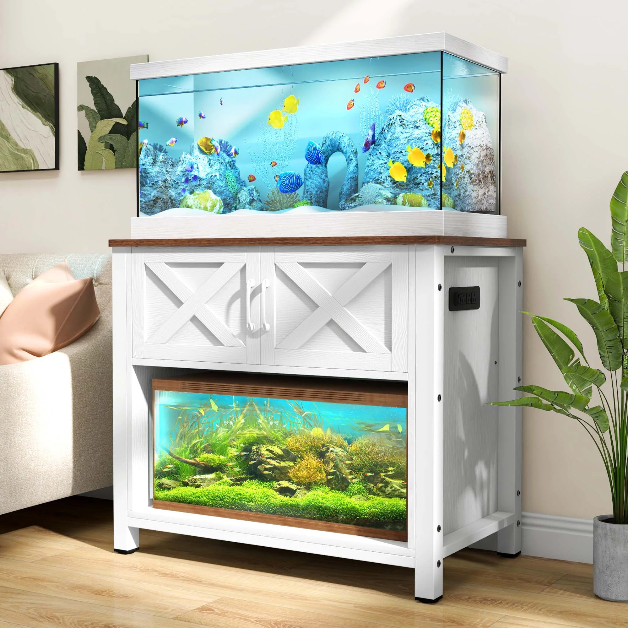 Dextrus Heavy Duty Metal Aquarium Stand with Power Outlets, 40-55 Gallon Fish Tank Stand, Turtle Tank, Reptile Terrarium with Cabinet, 670LBS Capacity-White - Curated Treasures Market