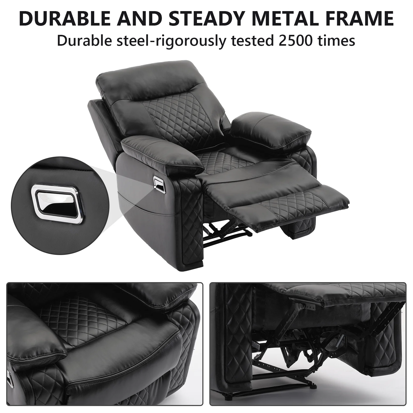 BonzyHome Recliners Single Recliner Chairs for Adults, Reclining Chair Manual Sofas for Living Room Overstuffed Home Theater Seating PU Leather Reclining Furniture, Black