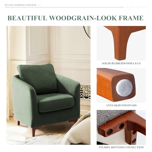 COLAMY Velvet Accent Chair with Storage Ottoman Set of 2, Upholstered Barrel Arm Chair with Footrest, Modern Living Room Chair with Back Pillow, Camel