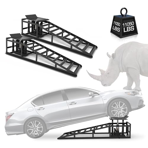 2 Pack Hydraulic Car Ramps, 11050LBS 5T Car Ramp High Lift 9"-14.2", Heavy Duty Steel Car Lift Ramp, Automotive Truck Service Ramps for Oil Changes Support Jack for Maintenance, Black