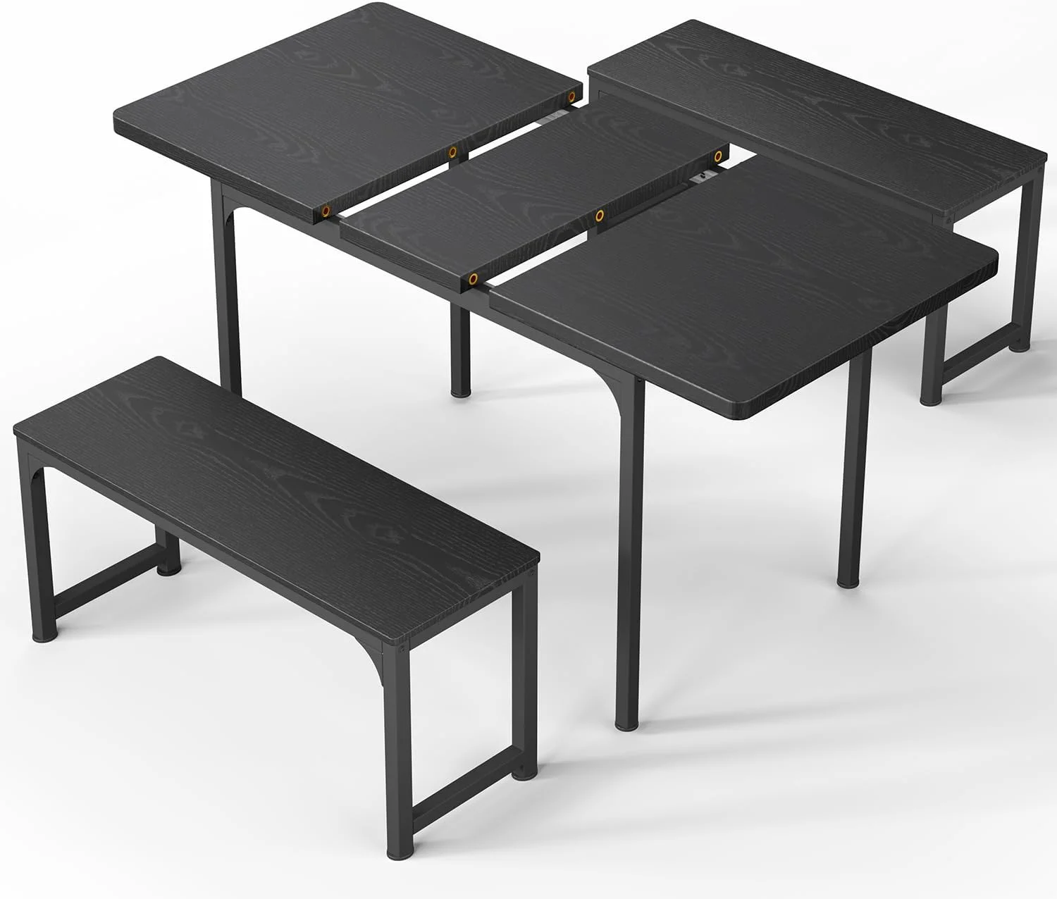 Dining Table Set For 4 To 6, Extendable Kitchen Table Set With 2 Benches, Ideal For Small Spaces And Apartment Dining Gatherings, Black