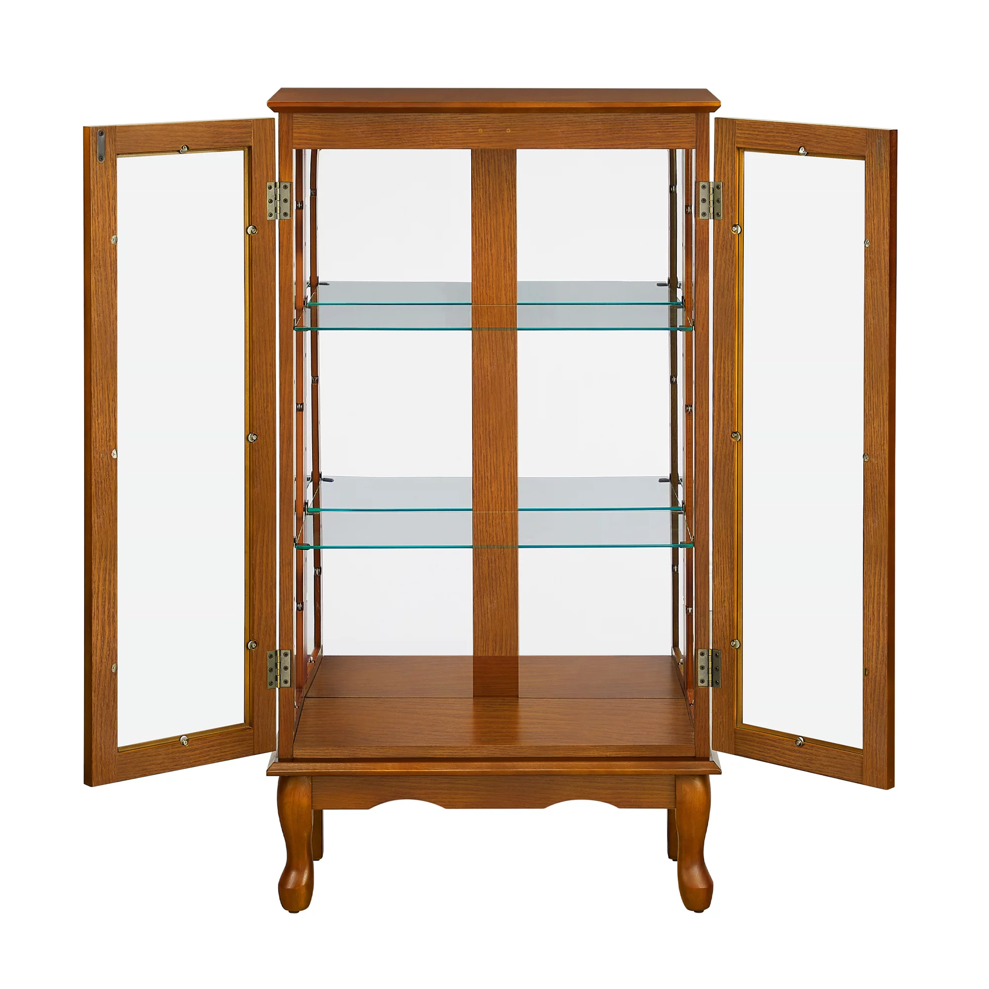 Ufurpie 3 Tier Lighted Curio Display Cabinet with Adjustable Shelves and Tempered Glass Doors,Wooden China Storage Cabinet,Oak