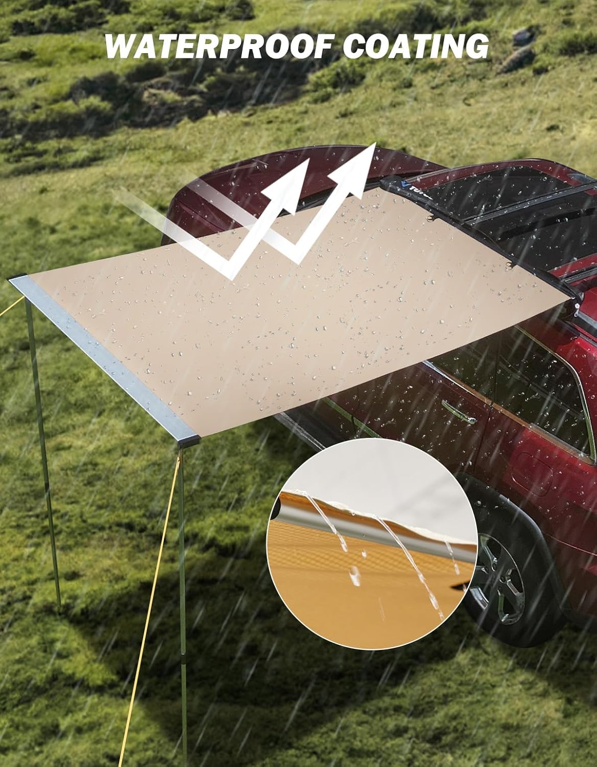 JOYTUTUS Vehicle Awning 8.2'x8.2' Roof Rack Pull-Out Sun Shade UV50+, Weatherproof 4x4 Side Awning for Camping, Car Awning with Adjustable Hardware, Quick Set-up, SUV/Truck/Van