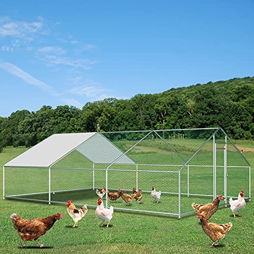 Extra Large Metal Chicken Coop Walk-in Poultry Cage Chicken Hen Run House Cage Rabbits Habitat Cage Spire Shaped Coop with Waterproof & Anti-Ultraviolet Cover for Outdoor Backyard Farm Use