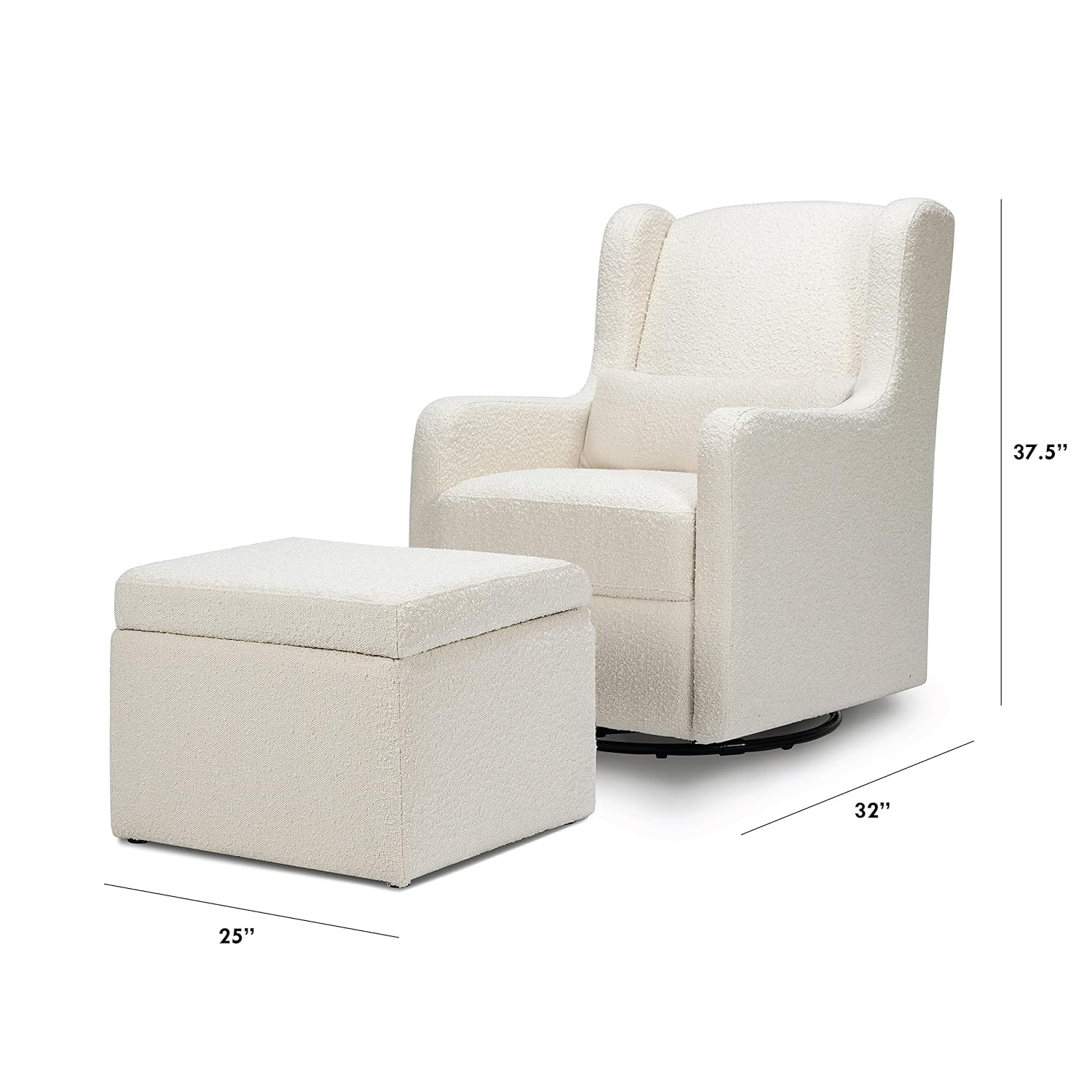 Carter's by DaVinci Adrian Swivel Glider with Storage Ottoman in Ivory Boucle, Greenguard Gold & CertiPUR-US Certified