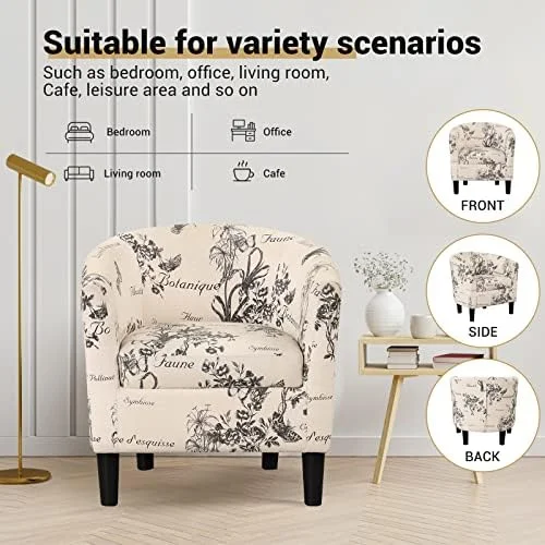 xrboomlife Modern Accent Chair with Ottoman  Upholstered Barrel Reading Chair with Foot   Comfy Fabric Armchairs for Living Room Bedroom Small Spaces  Easy to Assemble (Flower)