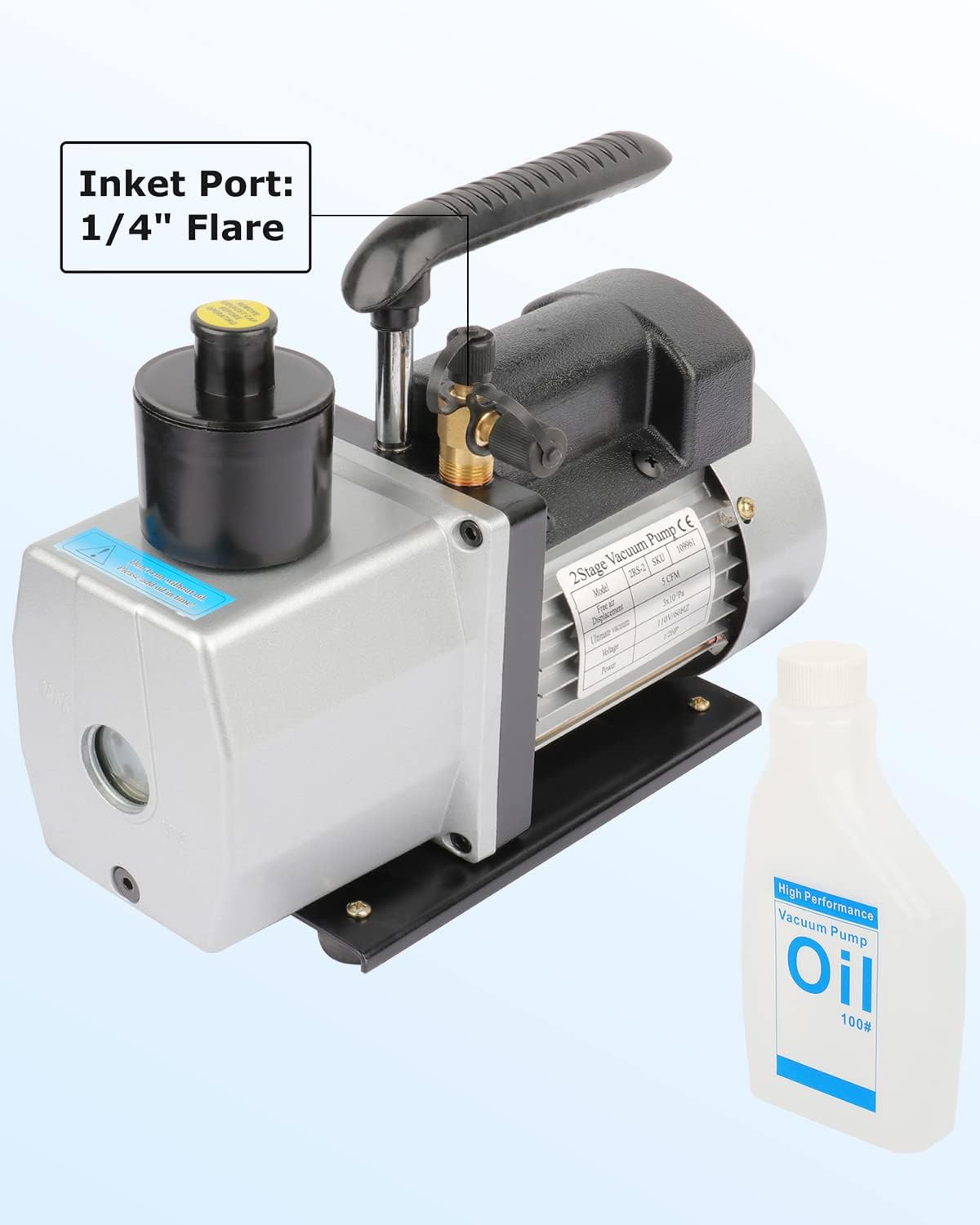110V 5 CFM Vacuum Pump Rotary Vane 1/2HP for A/C HVAC Auto Repair R410a R134 with Oil Bottle