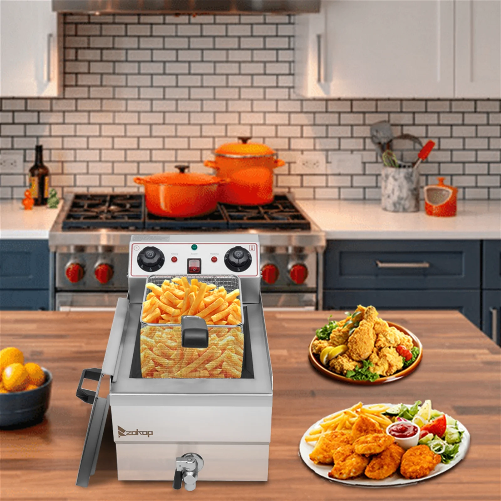 EH101V 8.5QT/8L Total Capacity 12.5qt/11.8l Stainless Steel Faucet Single Tank Deep Fryer 1700W Max (8L Large Fryer Blue / Large Handle)