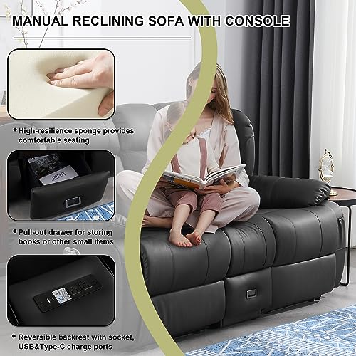 59" Manual Reclining Loveseat - Wall Hugger Double Loveseat Recliner with Side Pockets, Manual Recliner Chair RV Sofa (Brown, Loveseat)