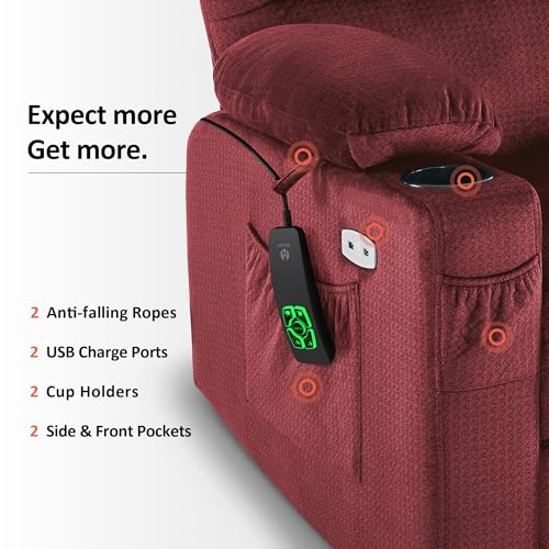 MCombo Large Dual Motor Power Lift Recliner Chair for Elderly, Massage and Heat, Lay Flat, Zero Gravity, Home Button, USB Port, Fabric 7680 (Large, Beige)