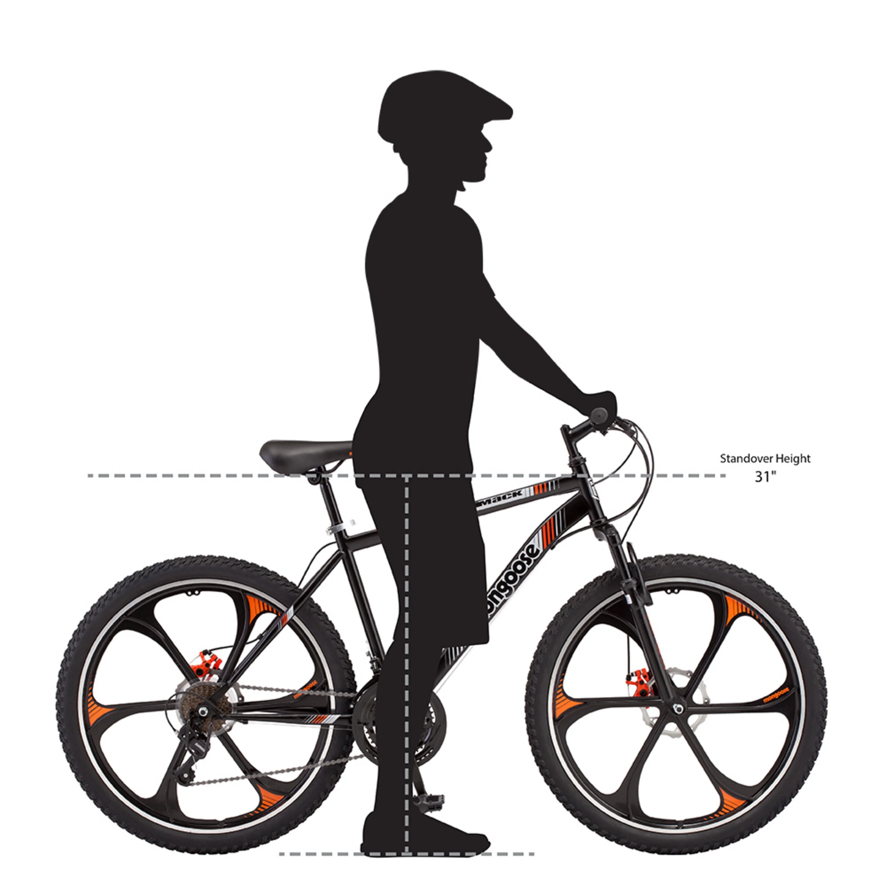 Mongoose Mack Mag Wheel Mountain Bike, 26" Wheels, 21 Speeds Shimano Revo Twist Shifters, Men's Frame, Orange On Black