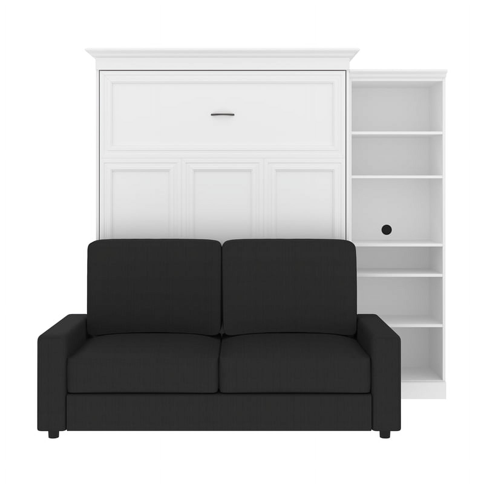 Atlin Designs Wood Queen Murphy Bed with Sofa & Organizer in White/Gray