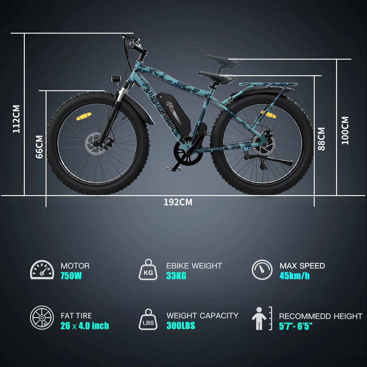 Aostirmotor Electric Mountain Bike 750W 48V13AH Removable Lithium Battery& Pedal Assist Fat Tire Electric Bicycle for Adults