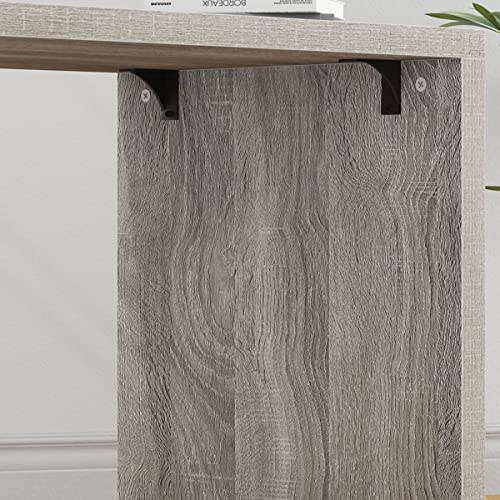 HSH L Shaped Computer Desk, Rustic Wood Corner Desk, Industrial Writing Workstation Table with Cabinet Drawer Storage for Home Office Study, Grey 55 inch
