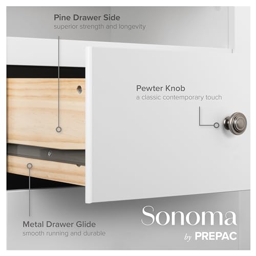 Prepac Sonoma 6 Drawer Dresser for Bedroom, Tall Chest of Drawers, Bedroom Furniture, Clothes Storage and Organizer, 19" D x 23.25" W x 52.75" H, Black