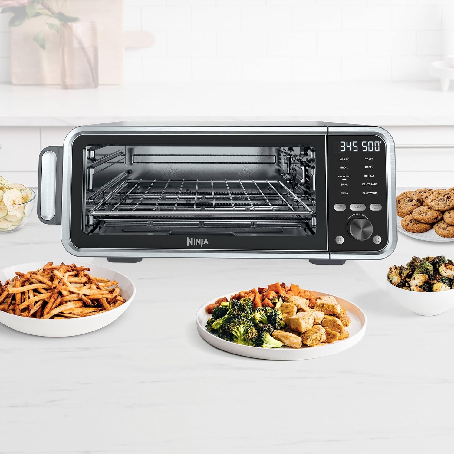 Ninja FT205CO Digital Air Fry Pro Countertop 10-in-1 Oven w/Extended Height, XL Capacity, Flip Up & Away Storage, with Air Fry Basket, Sheet Pan, Broil Rack, Wire Rack & Crumb Tray, Silver (Renewed)