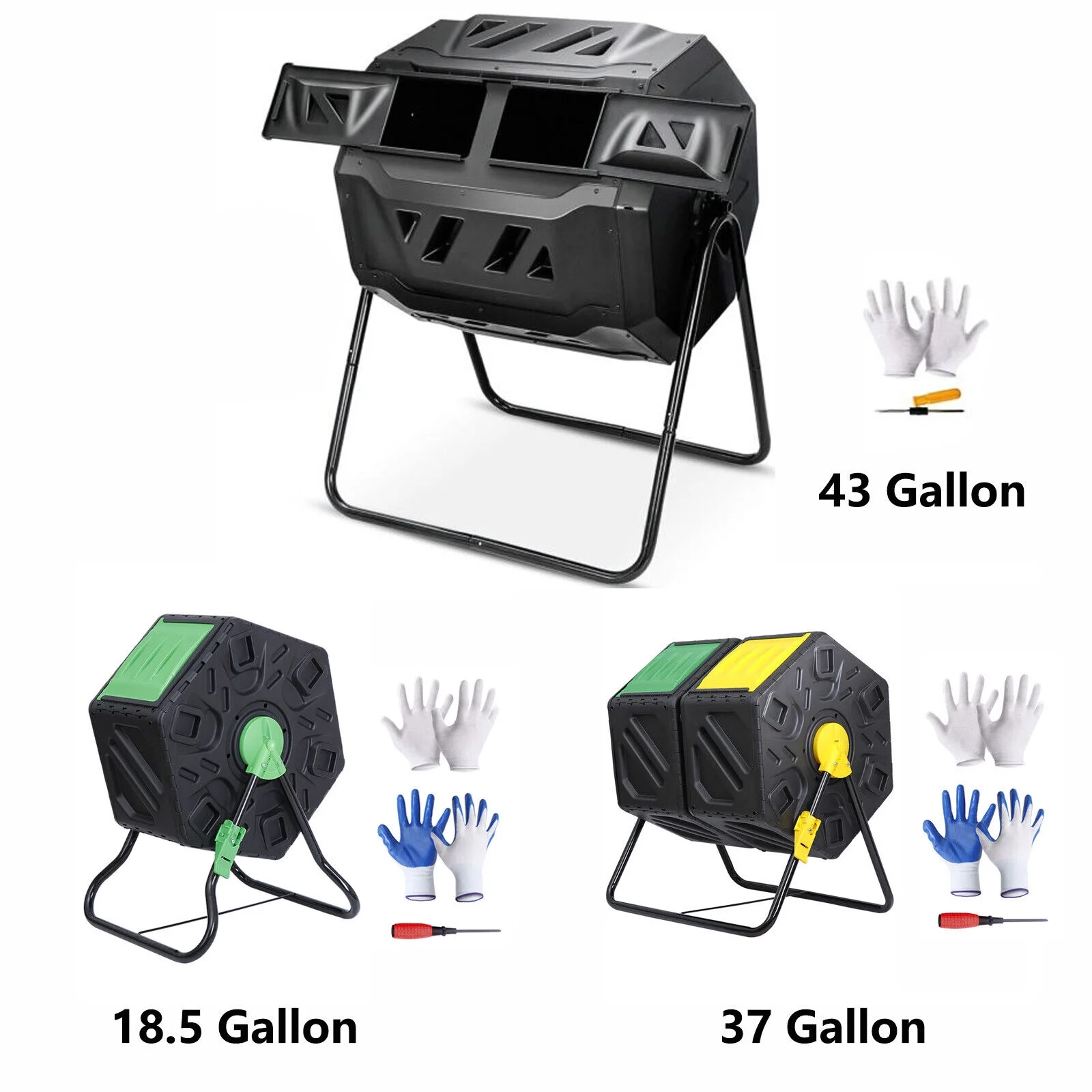 Compost Bin 18.5/37/43 Gallon Composting Tumbler BPA Free Rotating Outdoo Garden - Curated Treasures Market
