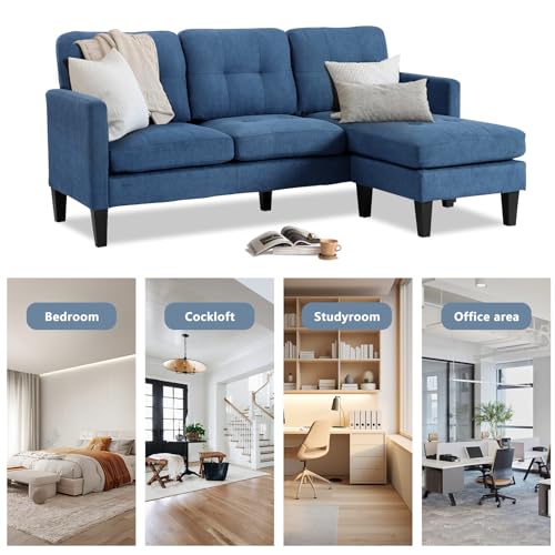 Grepatio Convertible Sectional Sofa Couch, L Shaped Couch with Reversible Chaise, 3-Seat Couch Sofa Sectional for Living Room and Small Space (Black)