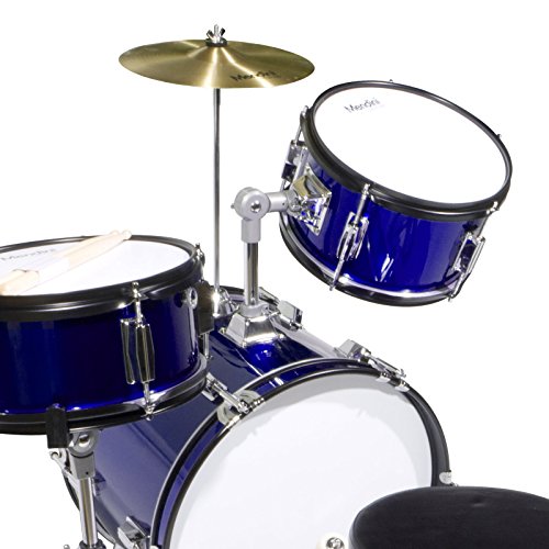 Mendini By Cecilio Kids Drum Set, 3 Piece Junior Drum Set for Beginners with Bass Tom Snare Drum, 16 inch Drum Kit with Snare, Cymbal, Drumsticks, Adjustable Seat (Metallic Red)