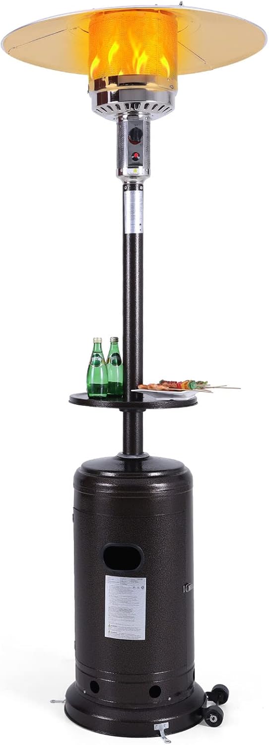 Outdoor Patio Heater 48,000 BTU Propane Gas Patio Heater with Piezo Ignition System Portable Wheels and Table Heater for Outdoor LP Propane Heat CSA Certified Outdoor Heater for Patio Garden Camping
