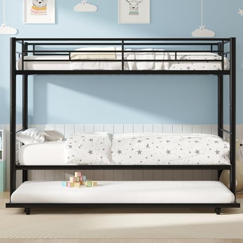 VECELO Metal Loft Bed Twin Size, Heavy Duty Bedframe with Removable Ladder and Safety Guardrail, Space-Saving, Noise Free, No Box Spring Needed, Off White