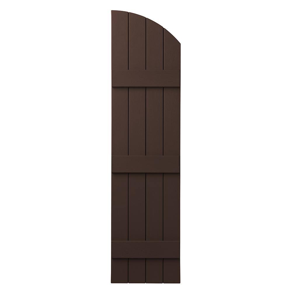 Ply Gem 14 in. x 61 in. Polypropylene Plastic Arch Top Closed Board and Batten Shutters Pair in Terra Brown