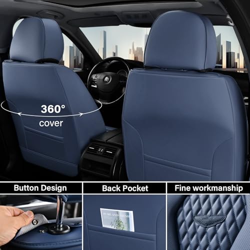 Coverado Seat Covers, Car Seat Covers Full Set, Black Car Seat Cover, Car Seat Covers Front Seats Back Seat Cover, Waterproof Car Seat Cushion,Leather Seat Cover Seat Protector Universal Fit Most Cars