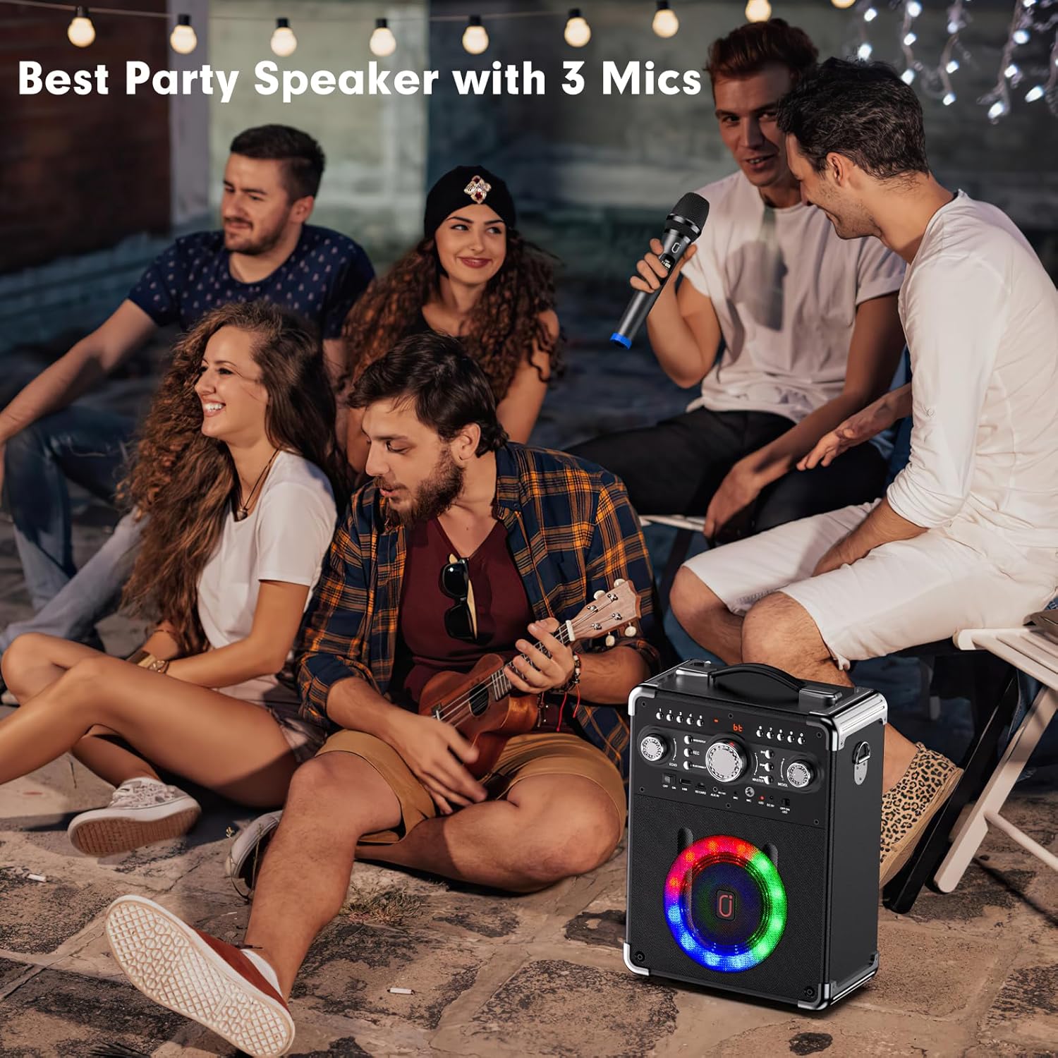Karaoke Machine, Bluetooth Speaker with 3 Wireless Microphones, Portable PA System for Party/Adults/Kids with Disco Lights & Remote Contro, Support TWS/USB/TF Card/AUX/REC S8-T