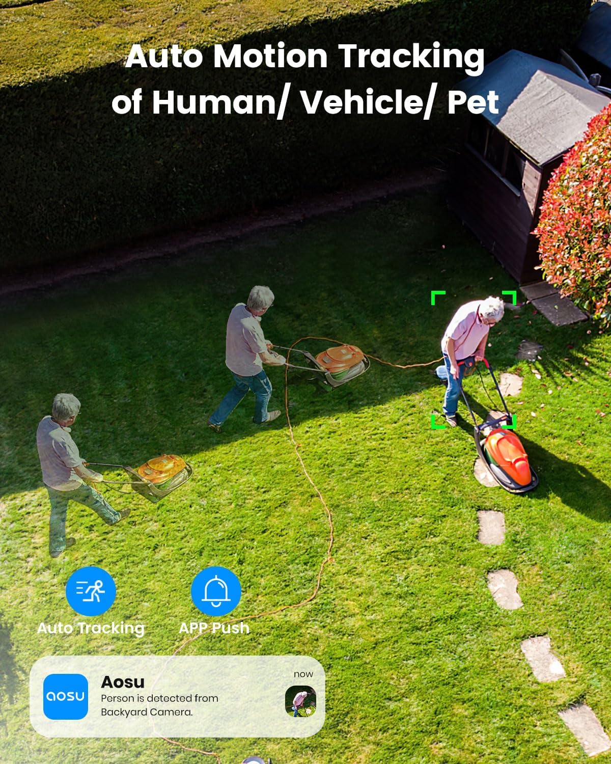 AOSU Security Cameras Wireless Outdoor, 3K/5MP Solar Powered Cameras for Home Security, 360° Pan/Tilt Surveillance, Color Night Vision, 2.4G WiFi Camera, Auto Tracking, AI Human/Vehicle/Pet Detection