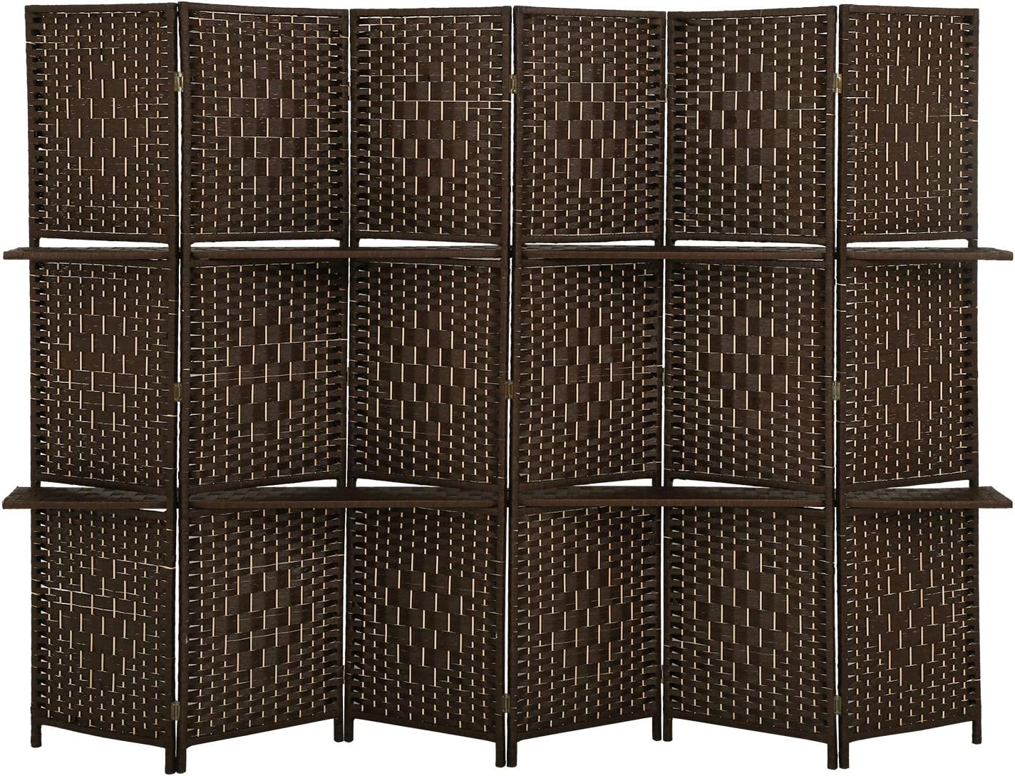 6Ft Tall Wooden Folding Privacy Screen 6 Panel Room Divider with Shelves Portable Partition Divider Wall Freestanding Privacy Panel for Home Office Privacy Protection, Brown
