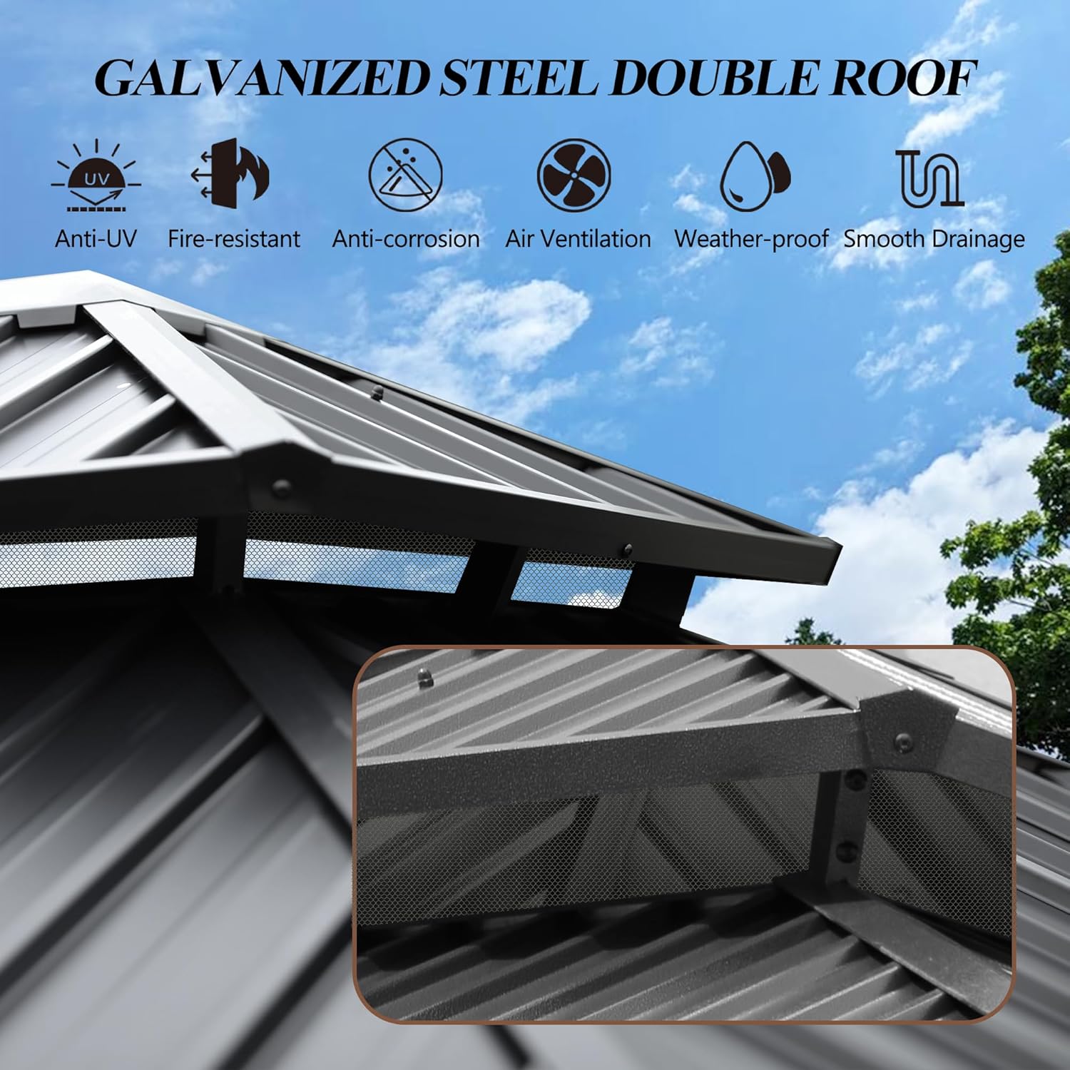 10x12FT Outdoor Hardtop Gazebo with Double Roof - Heavy-Duty Galvanized Steel Top Aluminum Frame Gazebo with Breathable Netting & Privacy Curtain for Patio, Porch, Garden, Lawn, Deck, Backyard