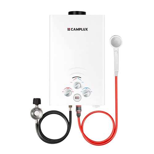 CAMPLUX 2.64 GPM Propane Portable Gas Water Heater, 68,000 BTU Outdoor Tankless Camping Water Heater with Digital Display, White
