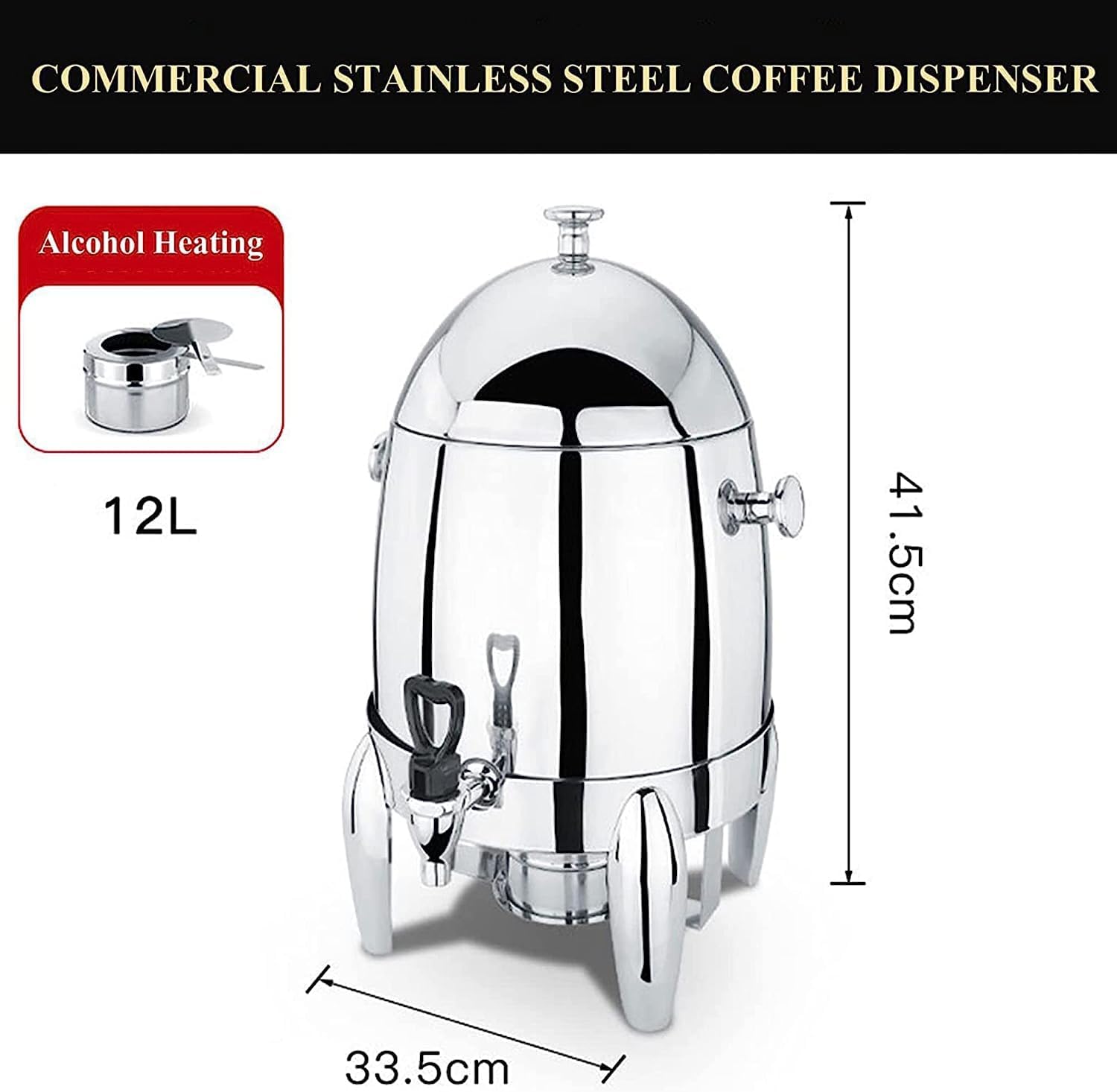 FLaig Commercial Stainless Steel Hot Beverage Dispenser 3 Gallon Chafer Urn Large Hot Water Urn For Coffee, Tea, Cappuccino, Hot Chocolate And Drinks Dispenser