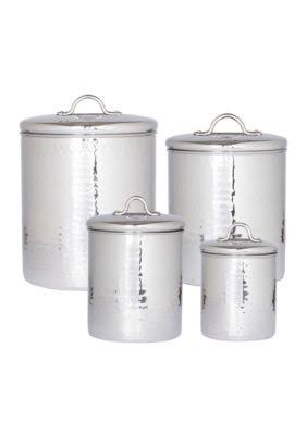 Old Dutch 4 Piece Hammered Stainless Steel Canister Set