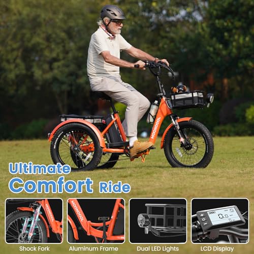 Electric Trike, Electric Tricycle for Adults, 20" Folding 3 Wheels Electric Bicycle Bikes, 48V 500W/750W Motorized Electric Ebike with Aluminum Frame, Removable Battery and Basket
