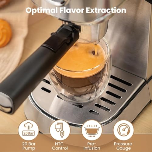 Gevi Espresso Expresso Machine 20 Bar with Auto Milk Frother, Professional Espresso Maker with Steam Wand, Compact Stainless Steel Cappuccino & Latte Machine, Gift for Coffee Lover, Home Baristas