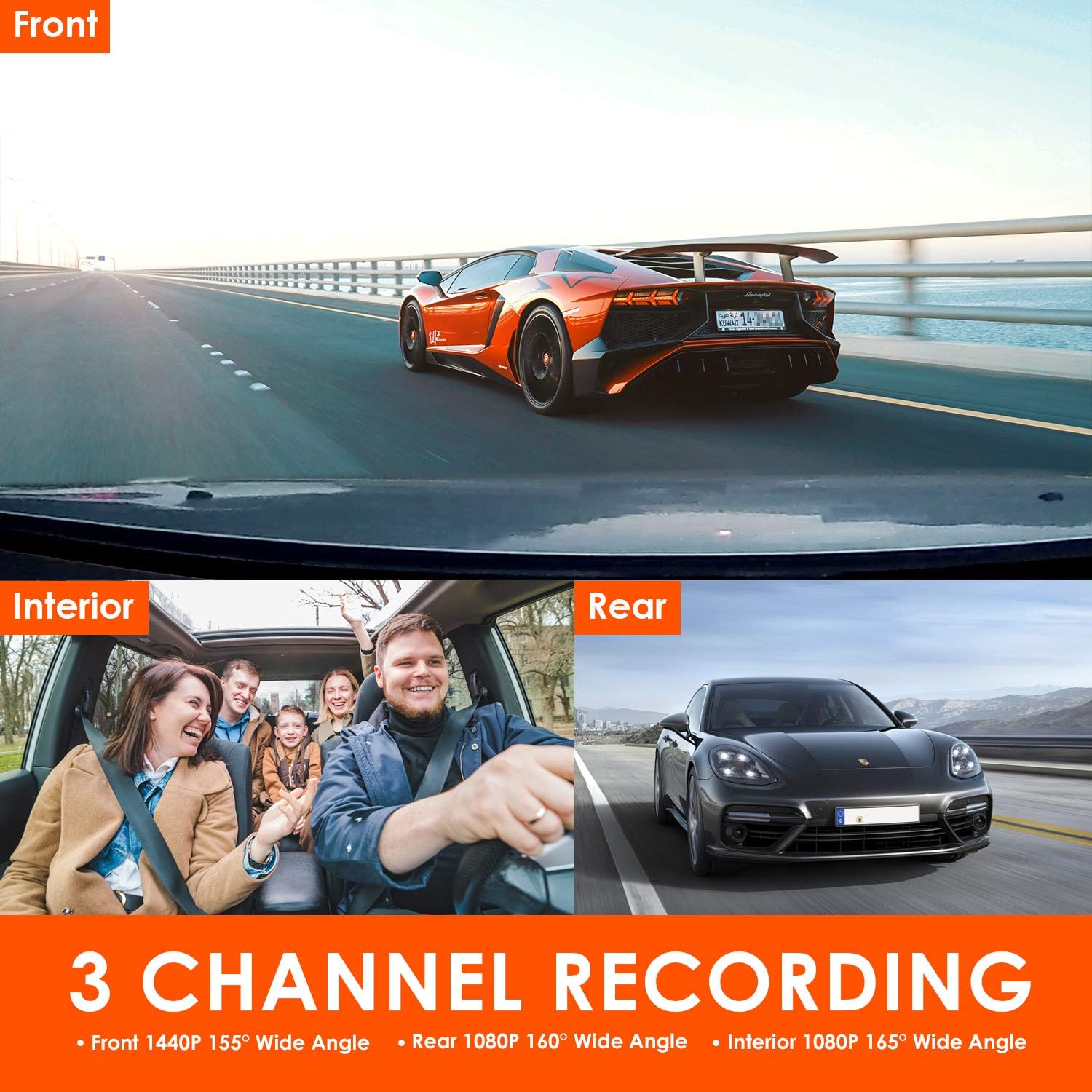 Vantrue N4 3 Channel 4K Dash Cam, 4K+1080P Front and Rear, 4K+1080P Front and Inside, 1440P+1080P+1080P Three Way Triple Car Camera, IR Night Vision, 24 Hour Parking Mode, Capacitor, Support 256GB Max