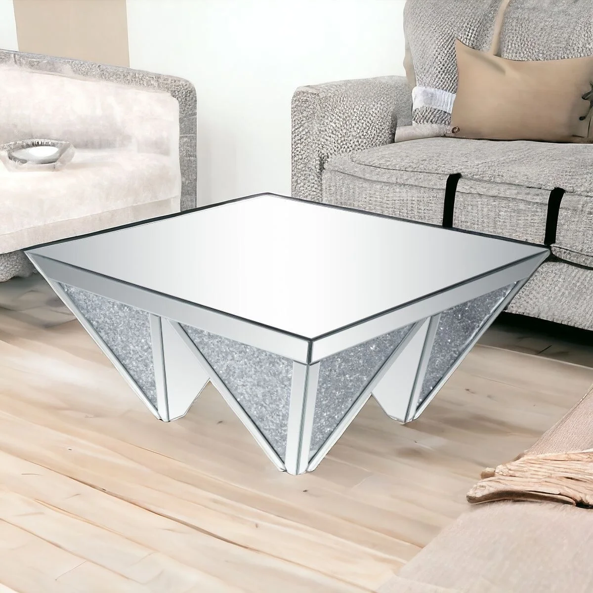 HomeRoots  37" Mirrored Mirrored And Manufactured Wood Square Mirrored Coffee Table - 37