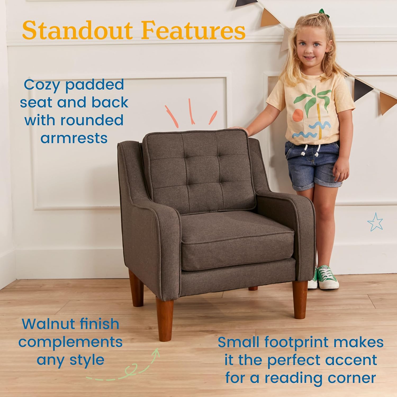 ECR4Kids Frankie Arm Chair, Kids Furniture, Raisin