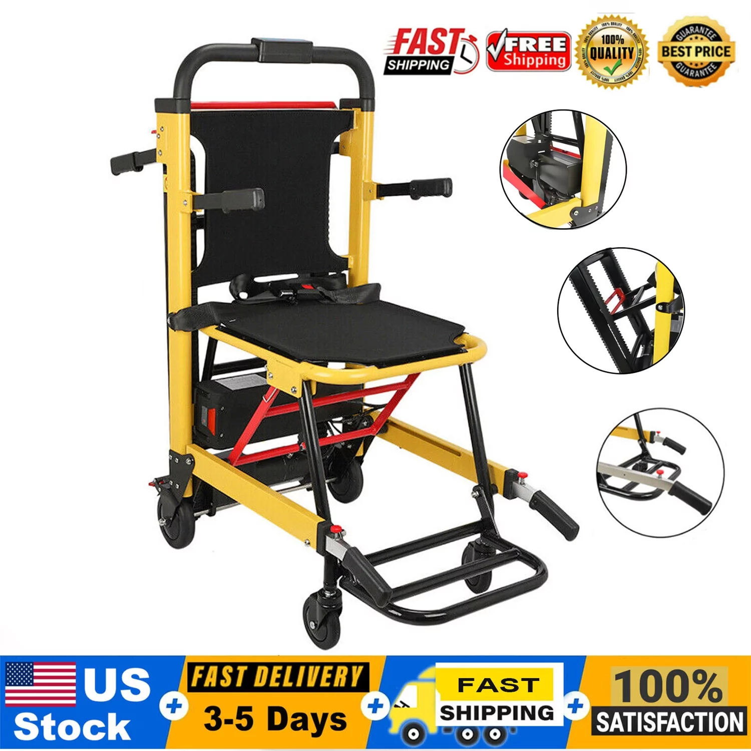 Rocita Portable Electric Chair - Track Climbing Wheelchair, Assist Stair Chair Electric Bariatric Wheelchair with 440lbs Max Load for Adults Seniors
