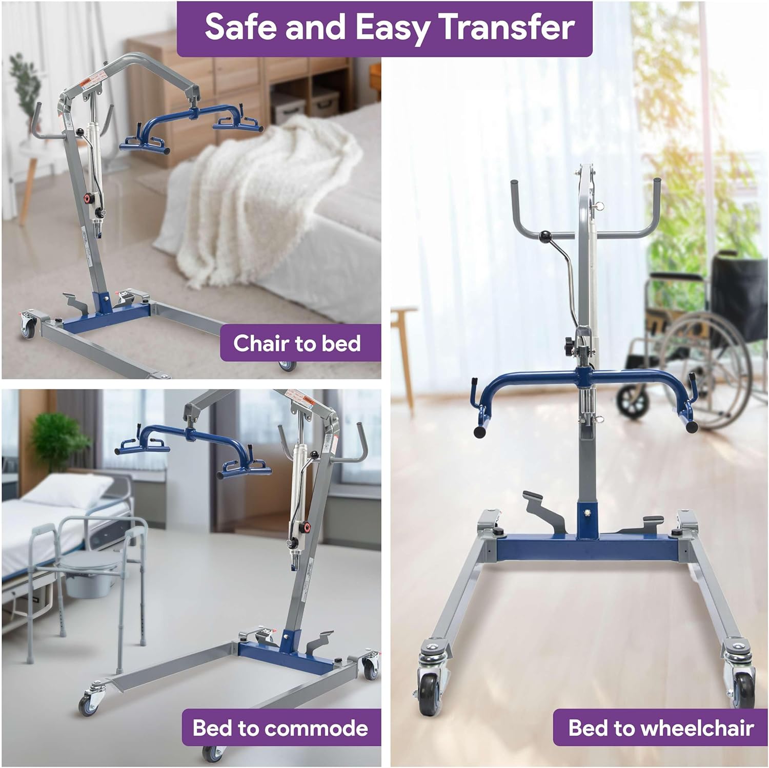Hydraulic Patient Lift for Home Use - 400 lb Weight Capacity with 6 Point Spreader - Manual Full Body Lifter for Handicapped, Senior, and Immobile Patients
