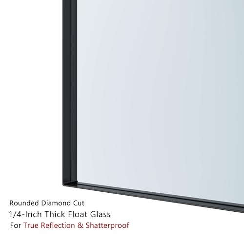 Black Metal Framed Bathroom Mirror for Wall, 30 x 36 Inch Square Corner Rectangle Matte Black Bathroom Vanity Mirror Farmhouse, 1/4-inch Shatterproof Glass | Ultra-Flush Hanging