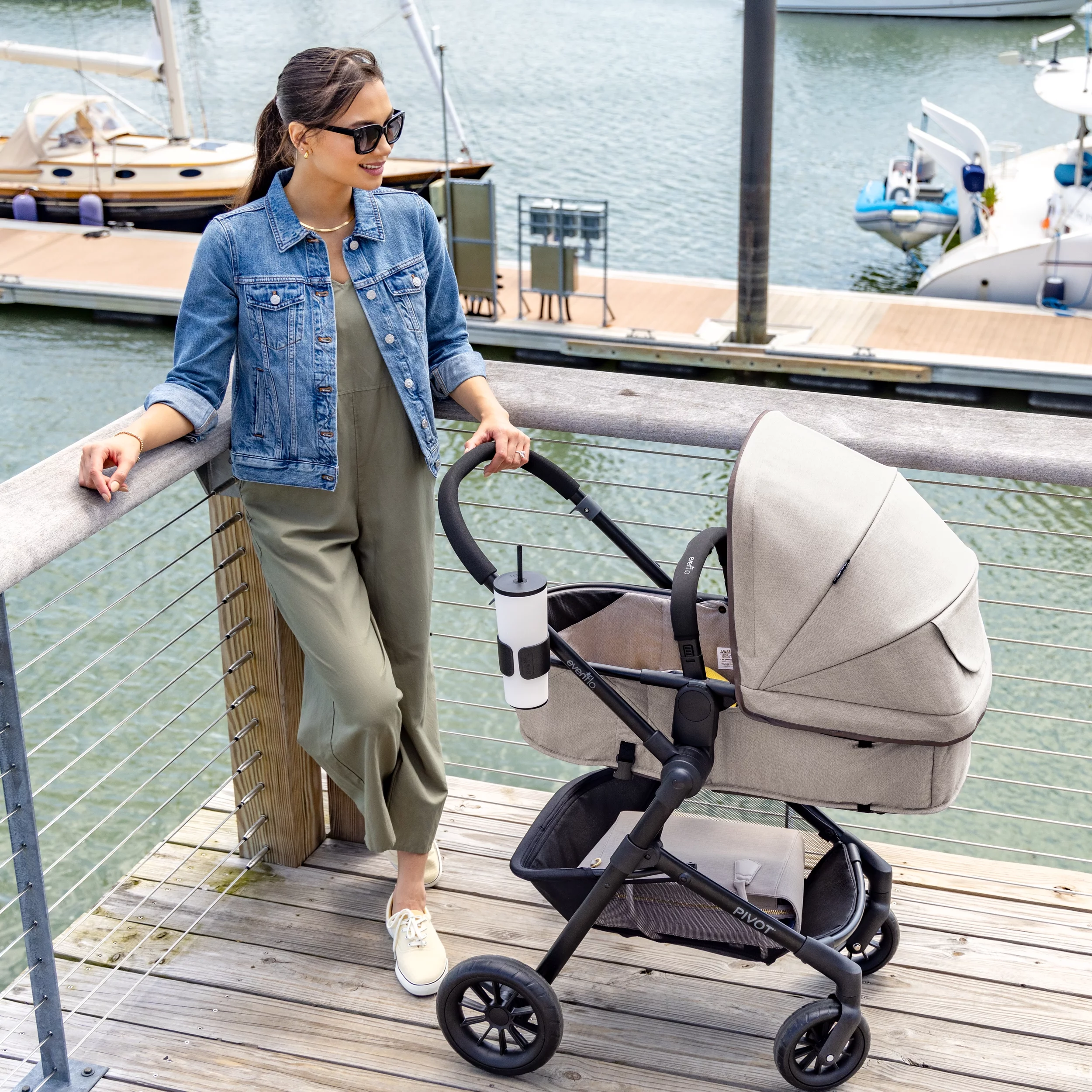 Pivot Modular Travel System with LiteMax Infant Car Seat with Anti-Rebound Bar (Desert Tan)